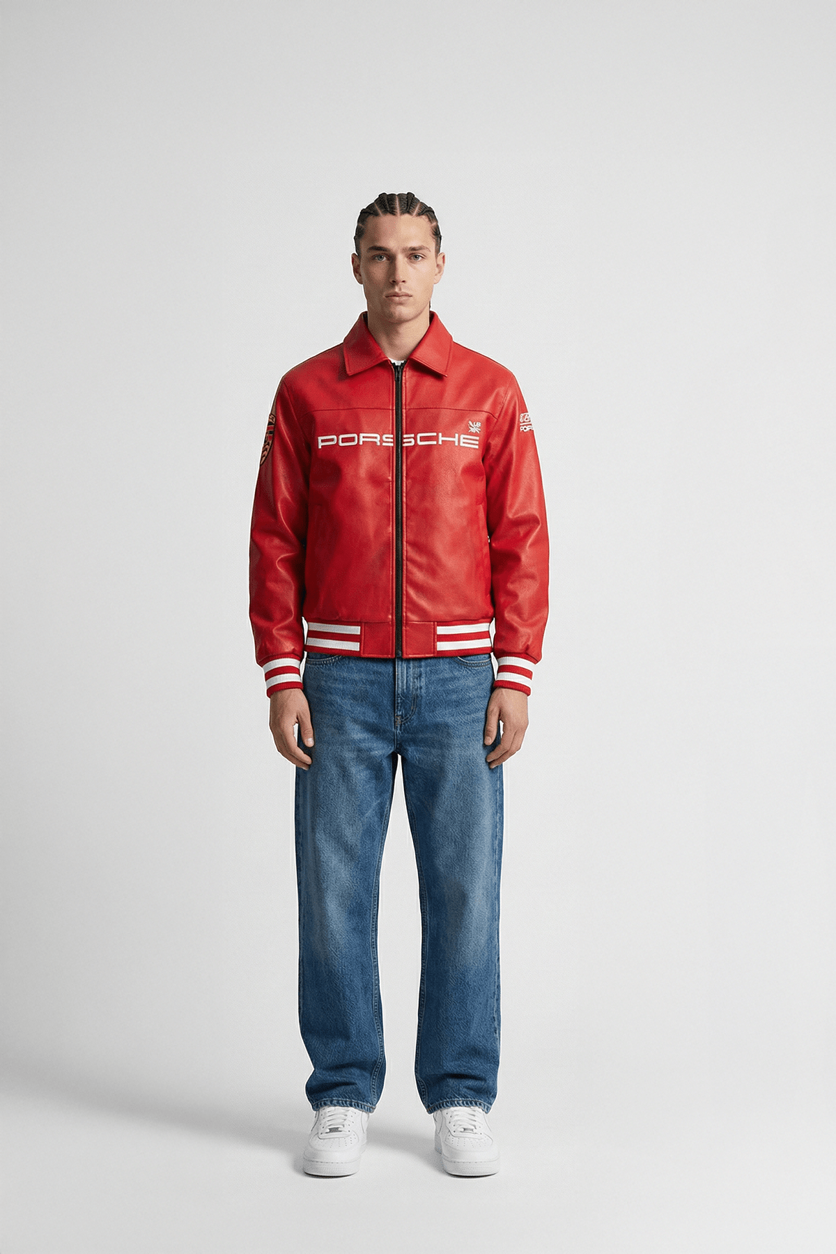 Porsche Vintage Leather Bomber Jacket - Red Edition